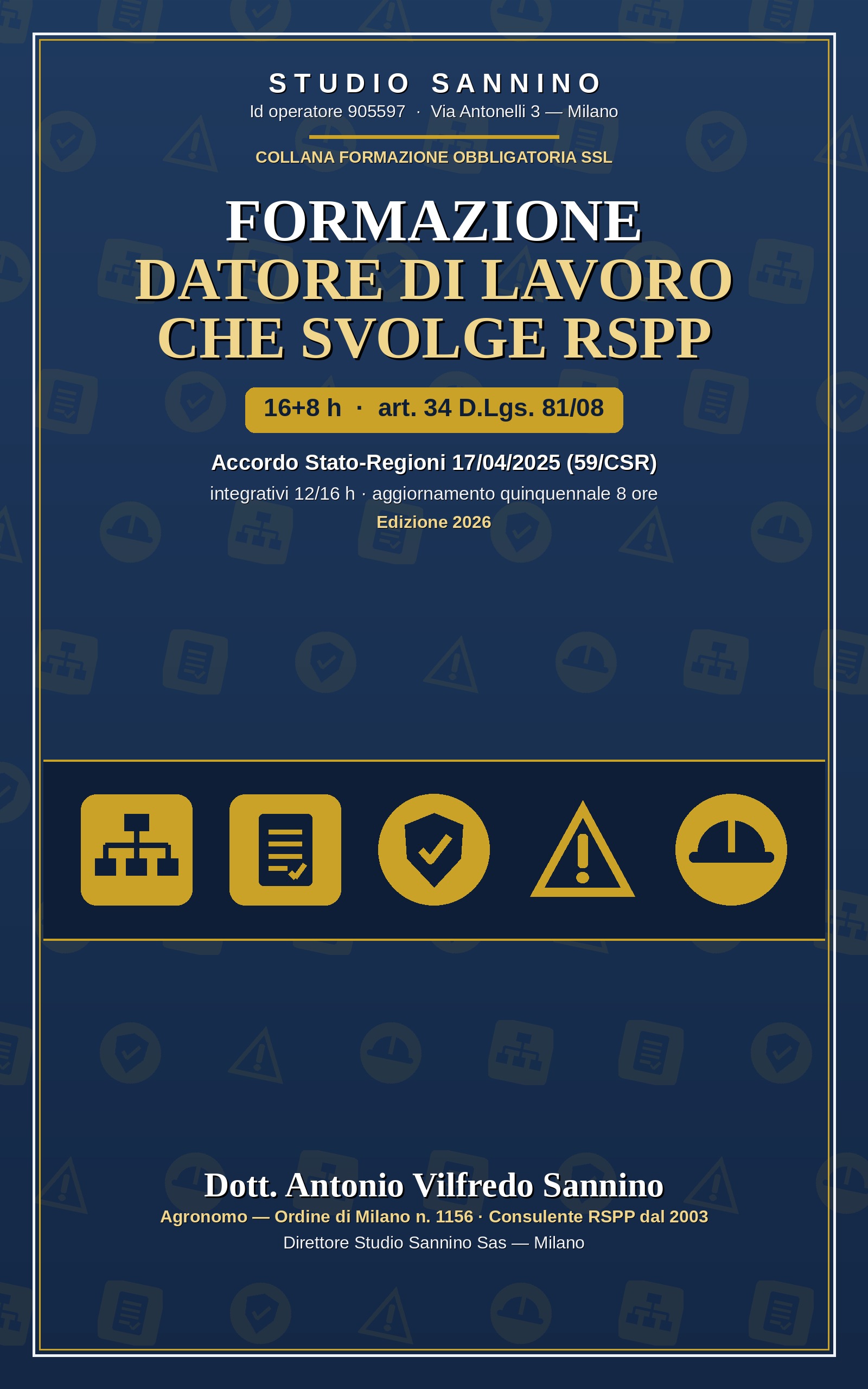Copertina: Formazione Datore di Lavoro che svolge RSPP · Studio Sannino · Edizione 2026 (in uscita)