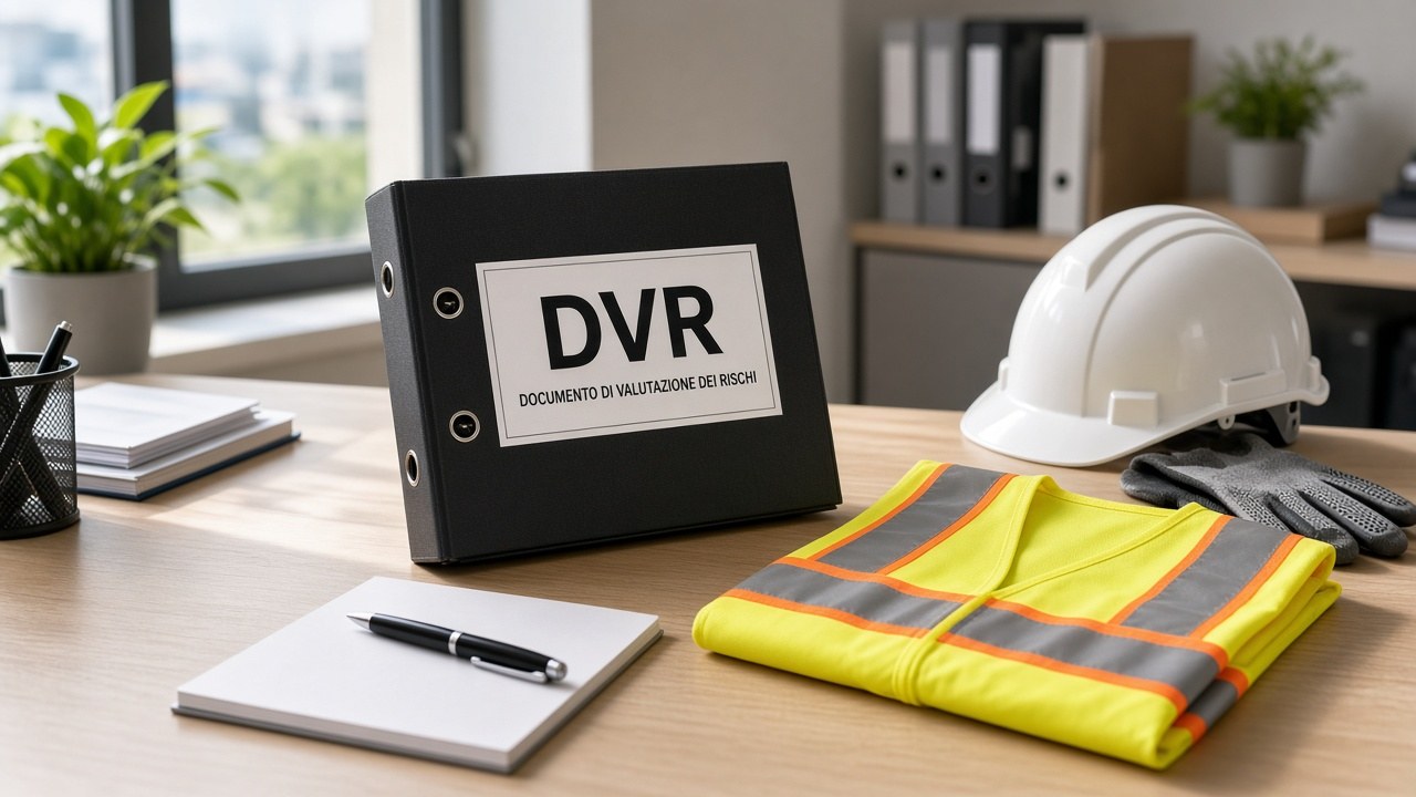 Documentazione DVR e DPI su scrivania, senza volti